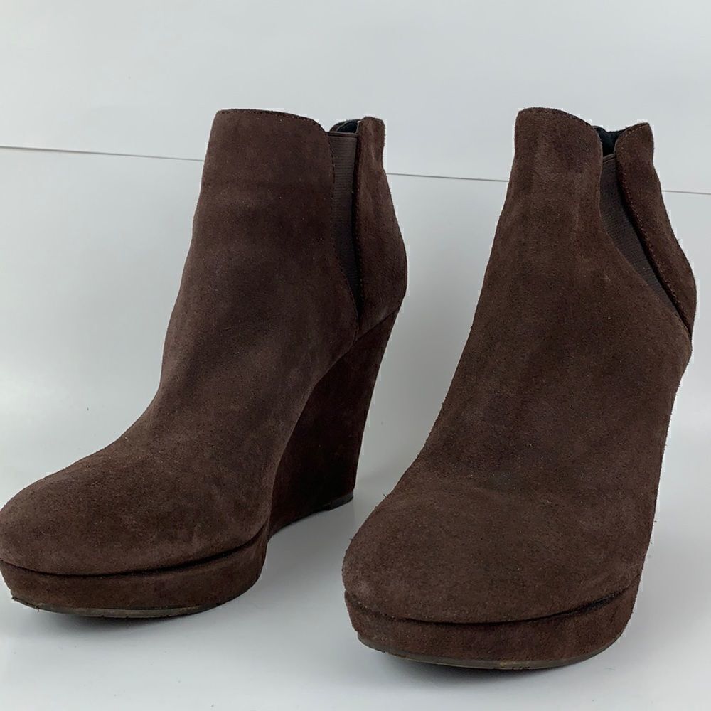 Jessica Simpson Brown Suede Leather wedge platform ankle boots